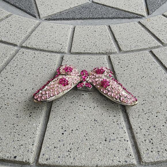 Handcrafted Silver Tone Pretty In Pink Butterfly Brooch Pin - Picture 6 of 8